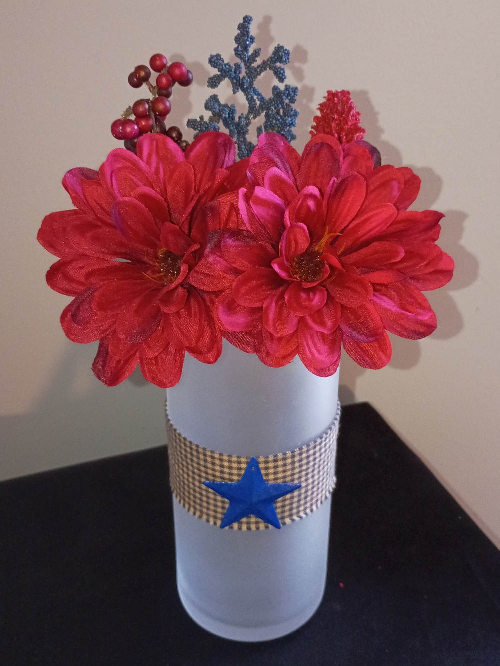 Maroon Dahlia Artificial Arrangement in Frosted Vase
